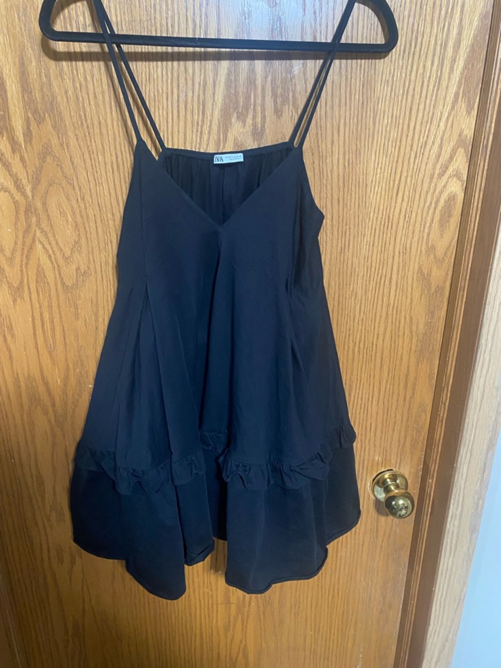 Flounce mini layered babydoll sleeveless black dress